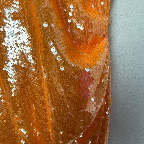 Caroline Constas Orange Sequin Halter‎ Midi Dress M Fairy Ethereal Statement - Picture 5 of 12